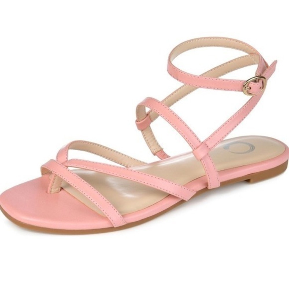 Journee Collection Light Pink Minimalist Strappy Vegan Leather Sandals 7.5 New‎